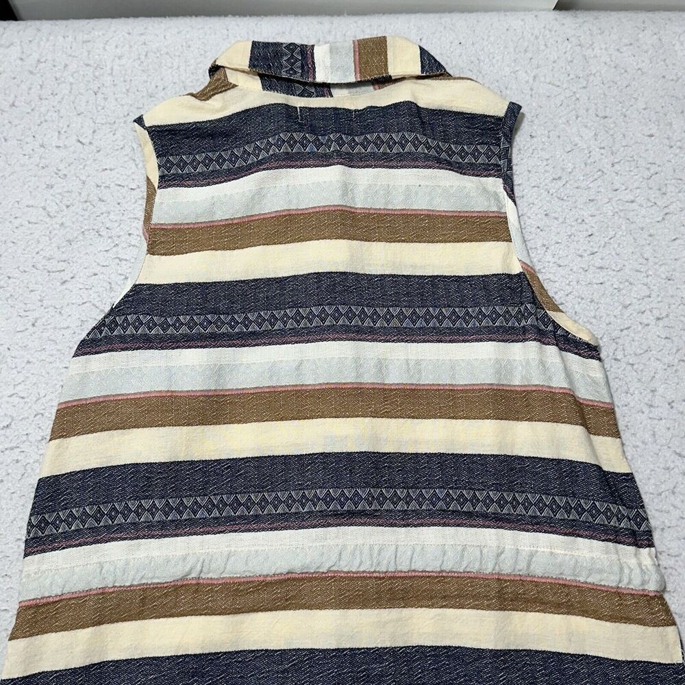 Mud Pie Women’s Medium A-Line Dress Cotton Textured Striped Collared Sleeveless - Picture 11 of 12